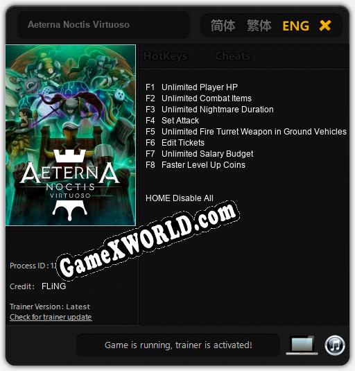 Aeterna Noctis Virtuoso: ТРЕЙНЕР И ЧИТЫ (V1.0.41)