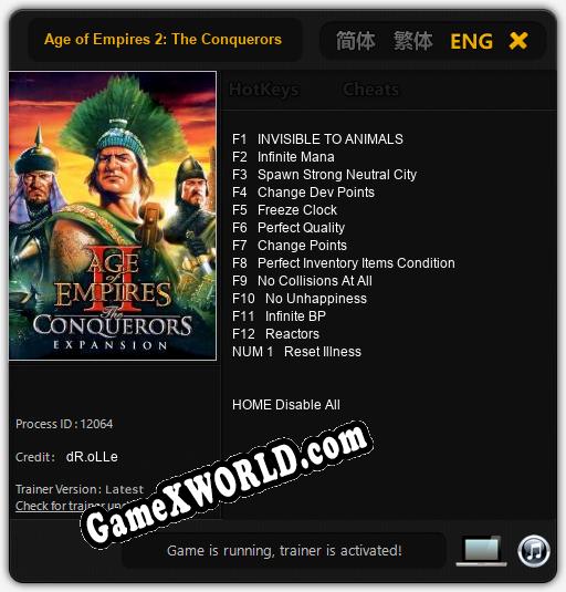 Трейнер для Age of Empires 2: The Conquerors [v1.0.1]