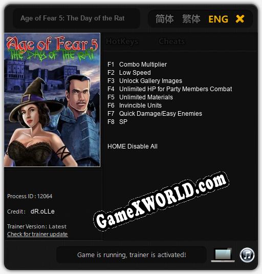 Трейнер для Age of Fear 5: The Day of the Rat [v1.0.2]