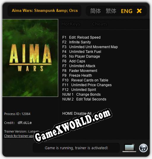 Трейнер для Aima Wars: Steampunk & Orcs [v1.0.8]