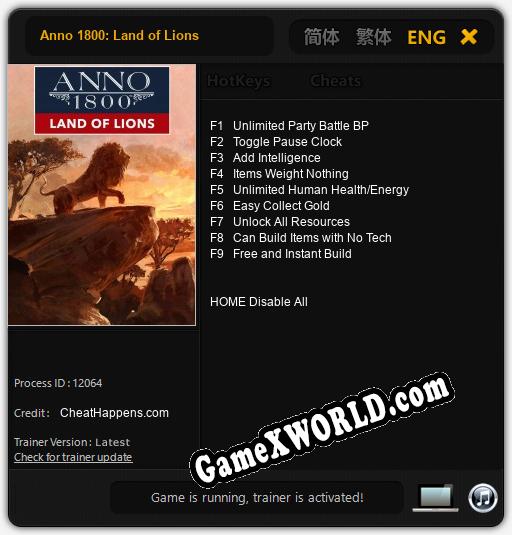 Anno 1800: Land of Lions: Трейнер +9 [v1.4]