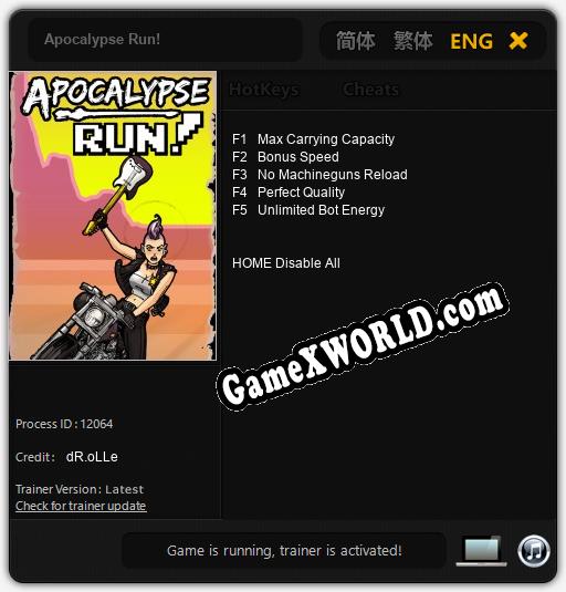 Трейнер для Apocalypse Run! [v1.0.6]