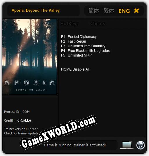 Трейнер для Aporia: Beyond The Valley [v1.0.7]
