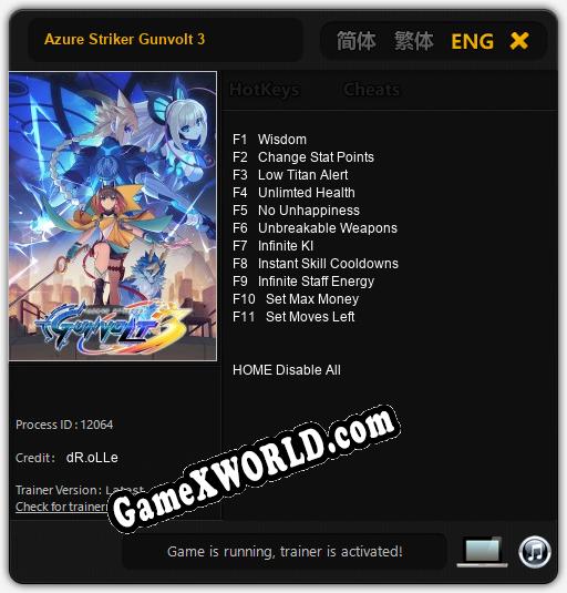 Azure Striker Gunvolt 3: Трейнер +11 [v1.1]