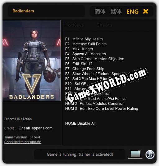 Трейнер для Badlanders [v1.0.3]