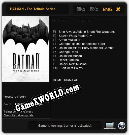 Трейнер для BATMAN - The Telltale Series [v1.0.8]
