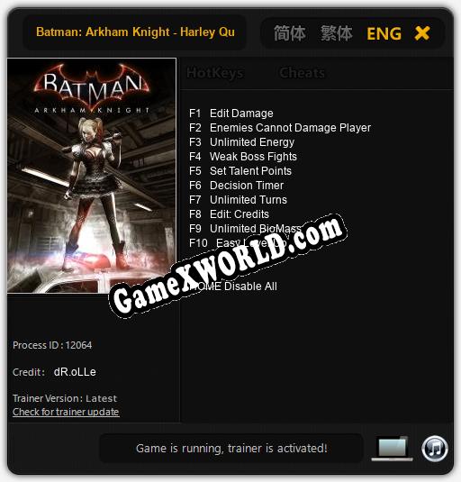Batman: Arkham Knight - Harley Quinn: Читы, Трейнер +10 [dR.oLLe]