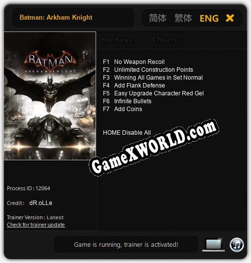 Трейнер для Batman: Arkham Knight [v1.0.8]