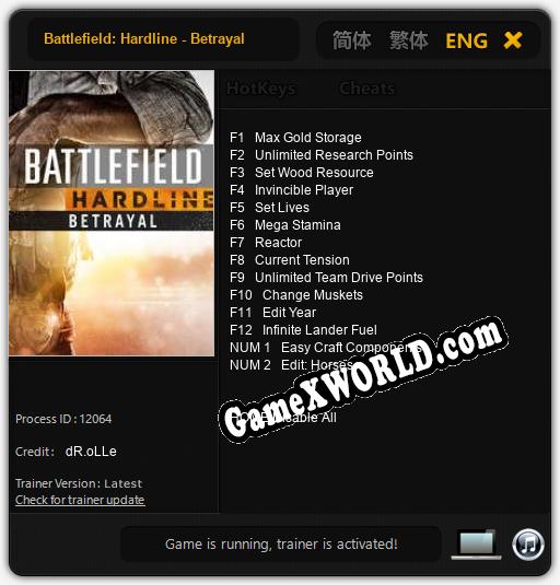 Трейнер для Battlefield: Hardline - Betrayal [v1.0.4]