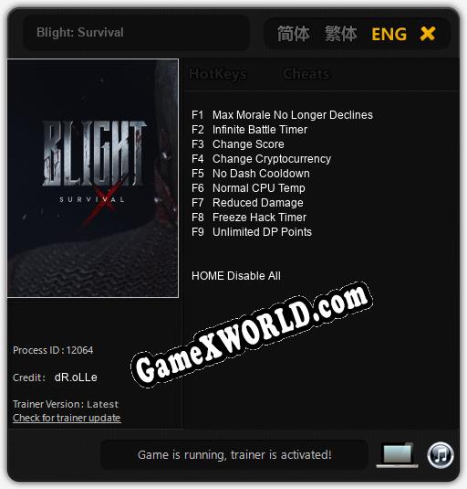 Трейнер для Blight: Survival [v1.0.3]