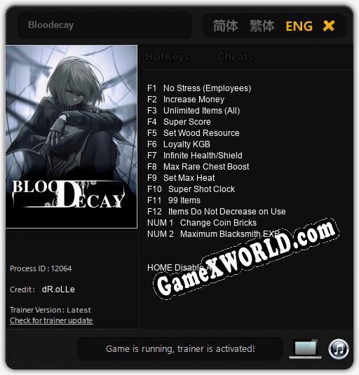 Bloodecay: ТРЕЙНЕР И ЧИТЫ (V1.0.89)