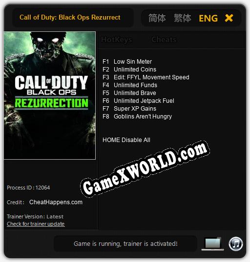 Трейнер для Call of Duty: Black Ops Rezurrection Content [v1.0.8]