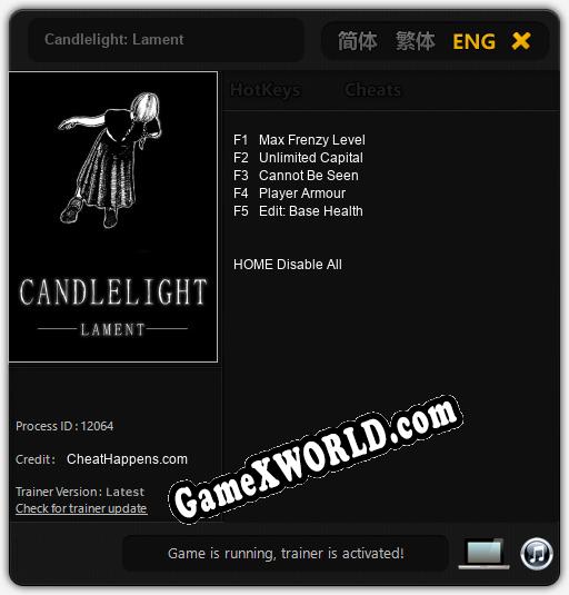 Candlelight: Lament: Трейнер +5 [v1.9]