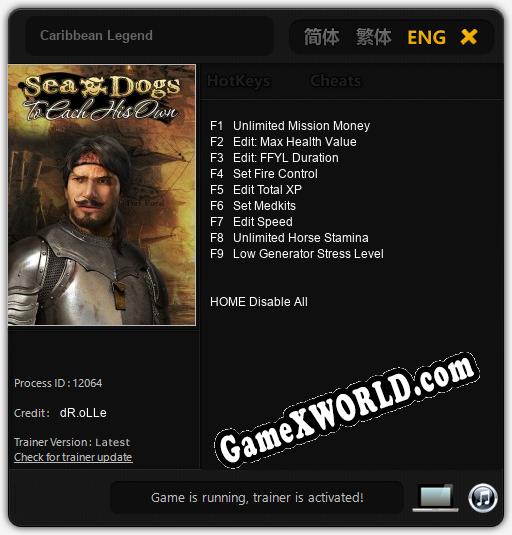 Caribbean Legend: ТРЕЙНЕР И ЧИТЫ (V1.0.47)