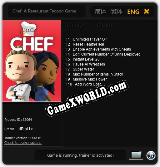 Трейнер для Chef: A Restaurant Tycoon Game [v1.0.8]