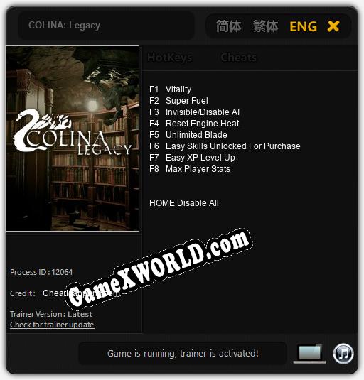 COLINA: Legacy: Читы, Трейнер +8 [CheatHappens.com]