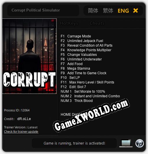 Трейнер для Corrupt Political Simulator [v1.0.8]