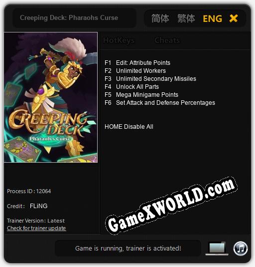 Трейнер для Creeping Deck: Pharaohs Curse [v1.0.8]