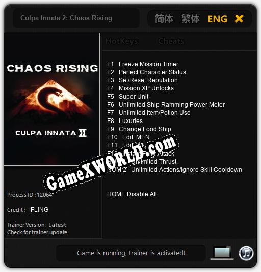 Culpa Innata 2: Chaos Rising: Читы, Трейнер +14 [FLiNG]
