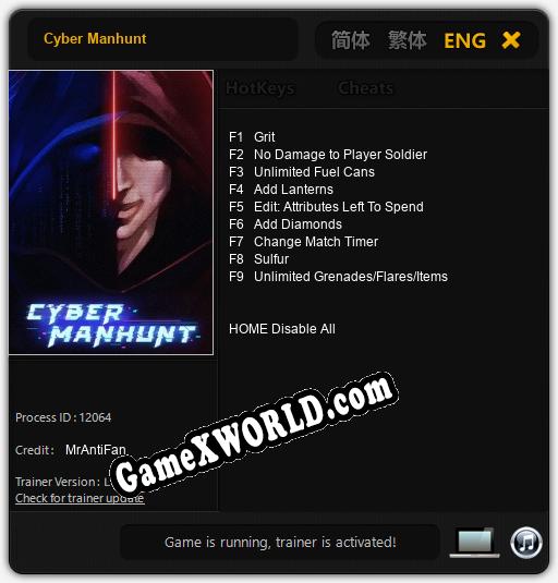 Cyber Manhunt: ТРЕЙНЕР И ЧИТЫ (V1.0.91)
