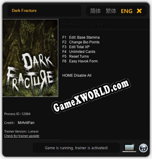 Трейнер для Dark Fracture [v1.0.3]