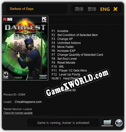 Darkest of Days: ТРЕЙНЕР И ЧИТЫ (V1.0.72)