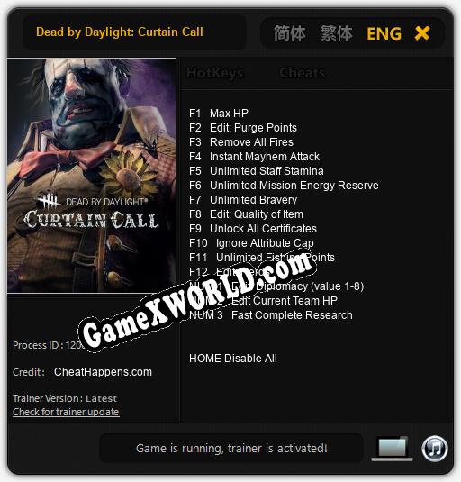 Трейнер для Dead by Daylight: Curtain Call [v1.0.8]