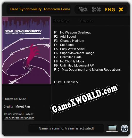 Dead Synchronicity: Tomorrow Comes Today: Трейнер +10 [v1.6]