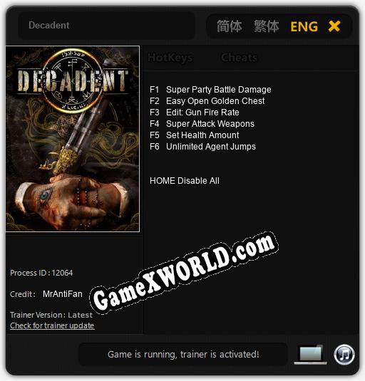 Decadent: Трейнер +6 [v1.8]