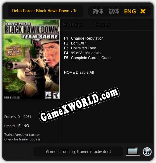 delta force black hawk down team sabre cheat
