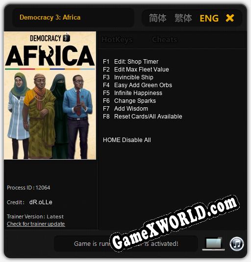 Трейнер для Democracy 3: Africa [v1.0.7]