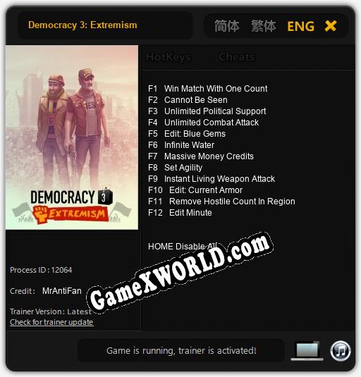 Democracy 3: Extremism: Трейнер +12 [v1.2]