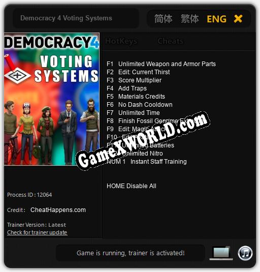 Трейнер для Democracy 4 Voting Systems [v1.0.9]