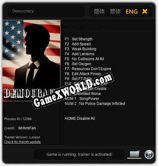 Трейнер для Democracy [v1.0.5]