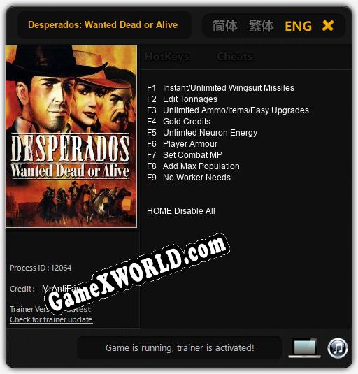 Desperados: Wanted Dead or Alive: Читы, Трейнер +9 [MrAntiFan]
