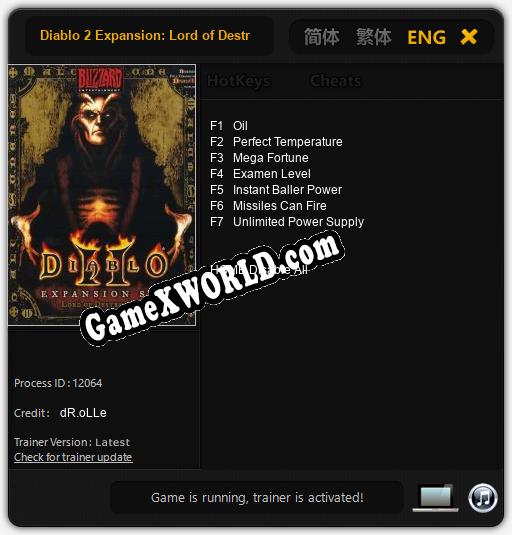 Трейнер для Diablo 2 Expansion: Lord of Destruction [v1.0.9]