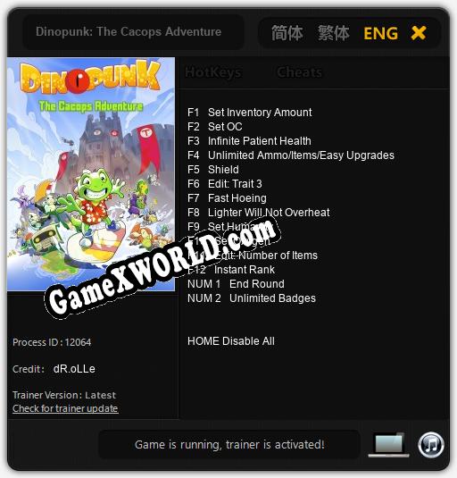 Трейнер для Dinopunk: The Cacops Adventure [v1.0.7]