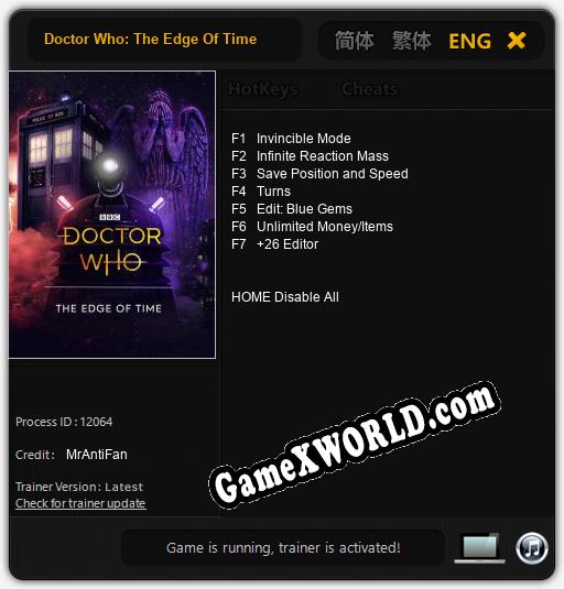 Трейнер для Doctor Who: The Edge Of Time [v1.0.4]