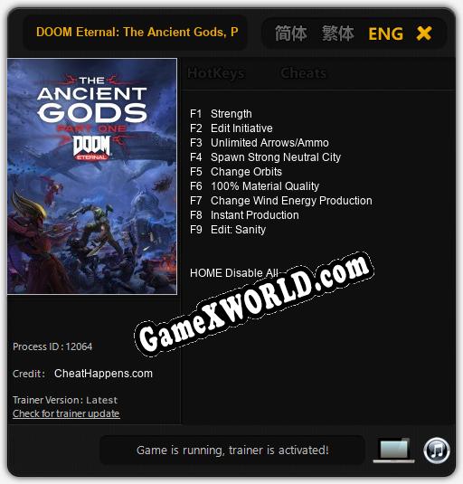 DOOM Eternal: The Ancient Gods, Part One: Читы, Трейнер +9 [CheatHappens.com]