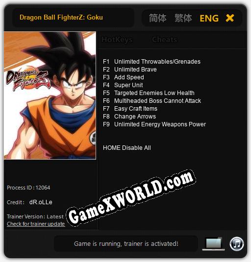 Dragon Ball FighterZ: Goku: ТРЕЙНЕР И ЧИТЫ (V1.0.73)