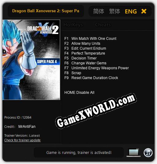 Dragon Ball Xenoverse 2: Super Pack 4: Трейнер +9 [v1.8]