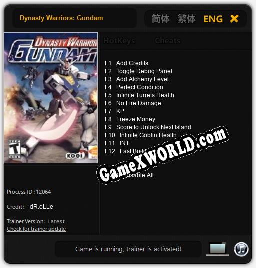Dynasty Warriors: Gundam: Трейнер +12 [v1.1]