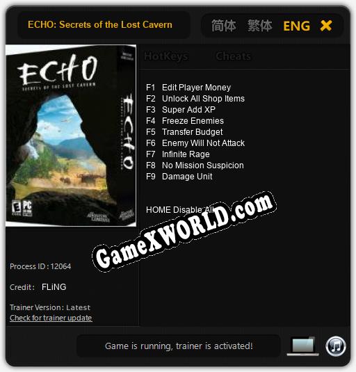ECHO: Secrets of the Lost Cavern: Трейнер +9 [v1.1]