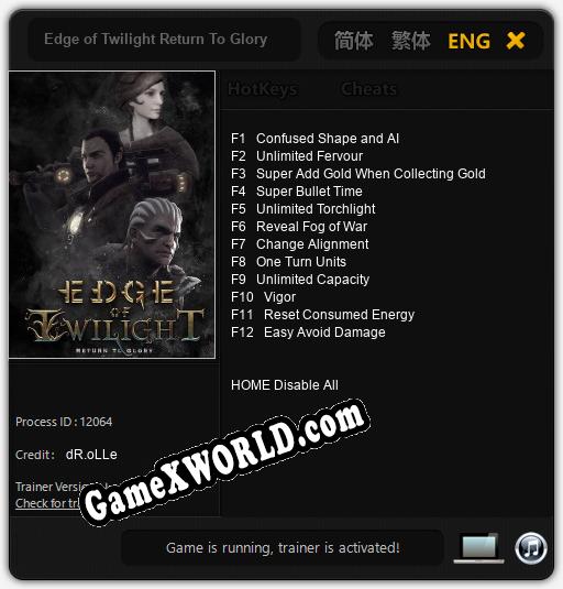 Edge of Twilight Return To Glory: Трейнер +12 [v1.8]