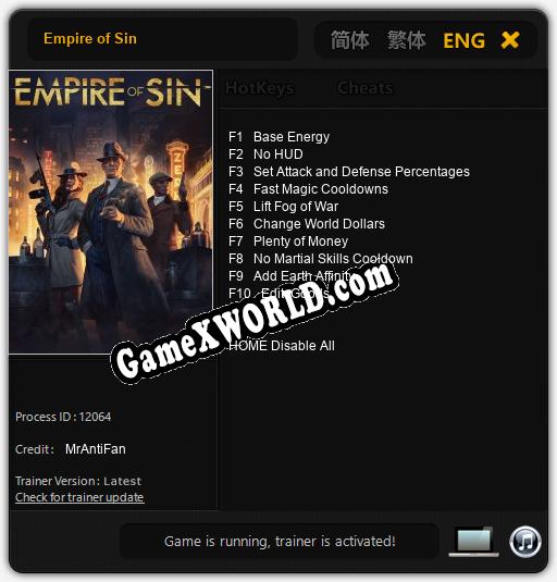 Empire of Sin: Трейнер +9 [v1.6]