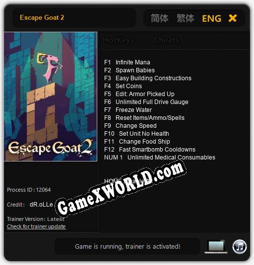 Escape Goat 2: ТРЕЙНЕР И ЧИТЫ (V1.0.94)