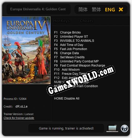 Europa Universalis 4: Golden Century: ТРЕЙНЕР И ЧИТЫ (V1.0.45)