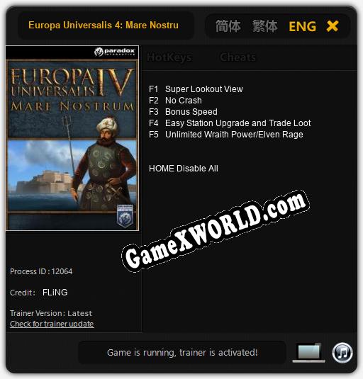 Трейнер для Europa Universalis 4: Mare Nostrum [v1.0.9]