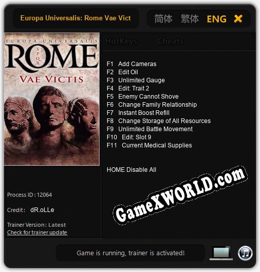 Europa Universalis: Rome Vae Victis: ТРЕЙНЕР И ЧИТЫ (V1.0.15)