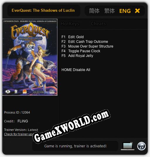 Трейнер для EverQuest: The Shadows of Luclin [v1.0.5]